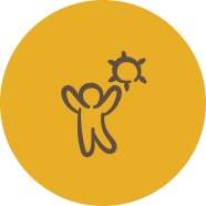 Pictogramme représentant un personnage levant les bras et un soleil