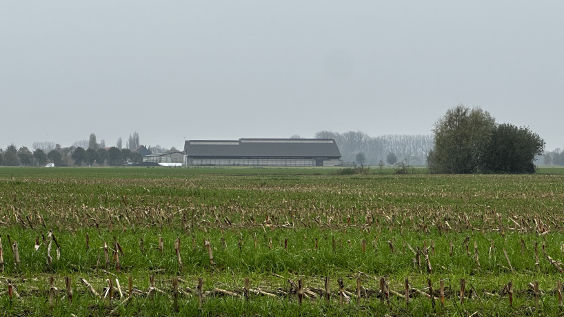 Une vue lointaine de la ferme de Thibault Lamérand à Comines-Warneton